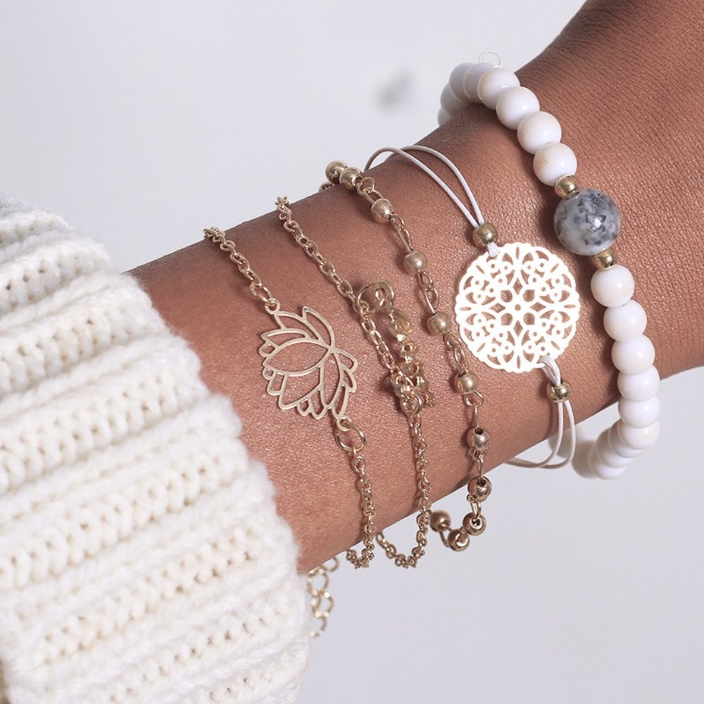 5 Piece Lotus Bracelets & Bangles